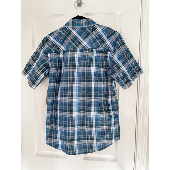 NWT Marmot Lykken Plaid Short-Sleeve Performance Woven Shirt - Varsity Blue - Picture 7 of 8
